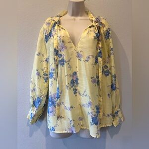 LoveShackFancy Garden Yellow Silk Blouse